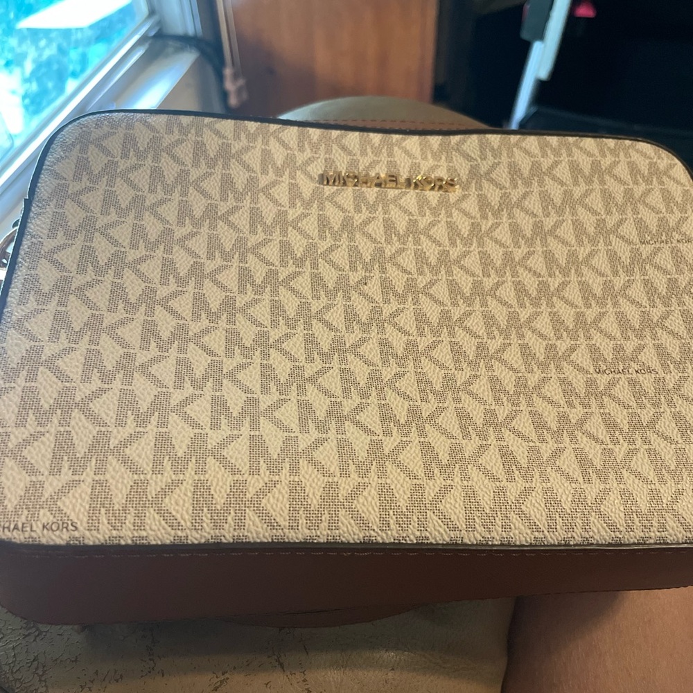 Michael Kors Brown and Cream Toiletry Bag with Signature Monogram